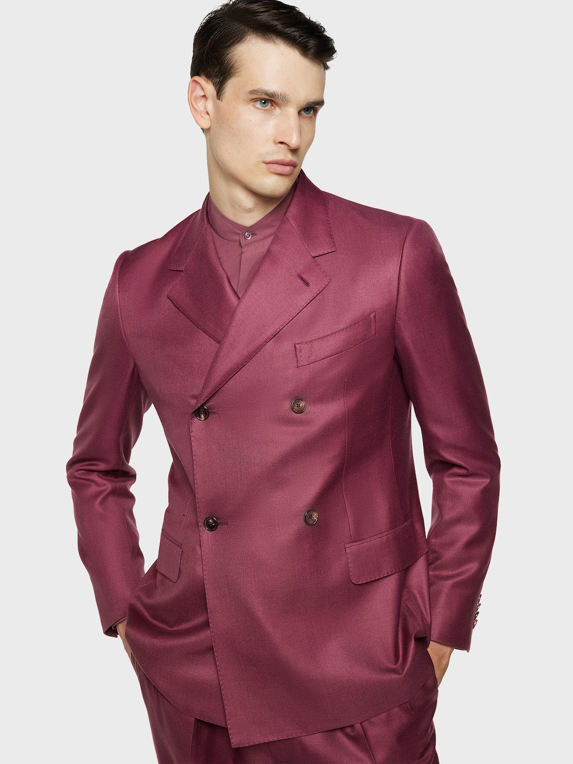 Caruso Menswear Abbigliamento Uomo Abiti Abito manon doppiopetto in cashmere e seta bordeaux look 5