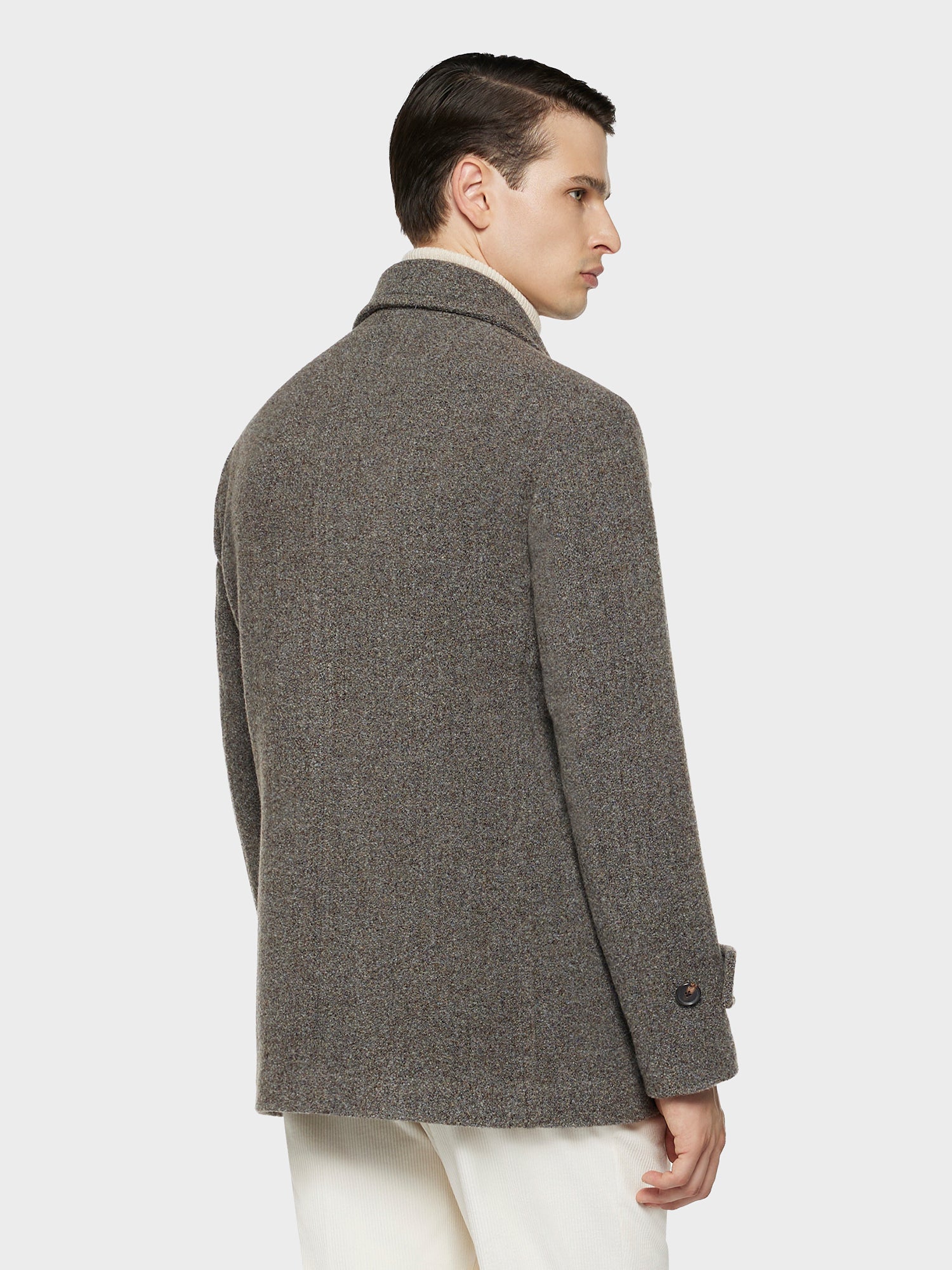 Caruso Menswear Abbigliamento Uomo Outerwear Peacot in lana boucle grigio look 4