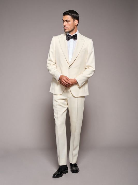 Pantalone regular fit in lana Barathea bianca