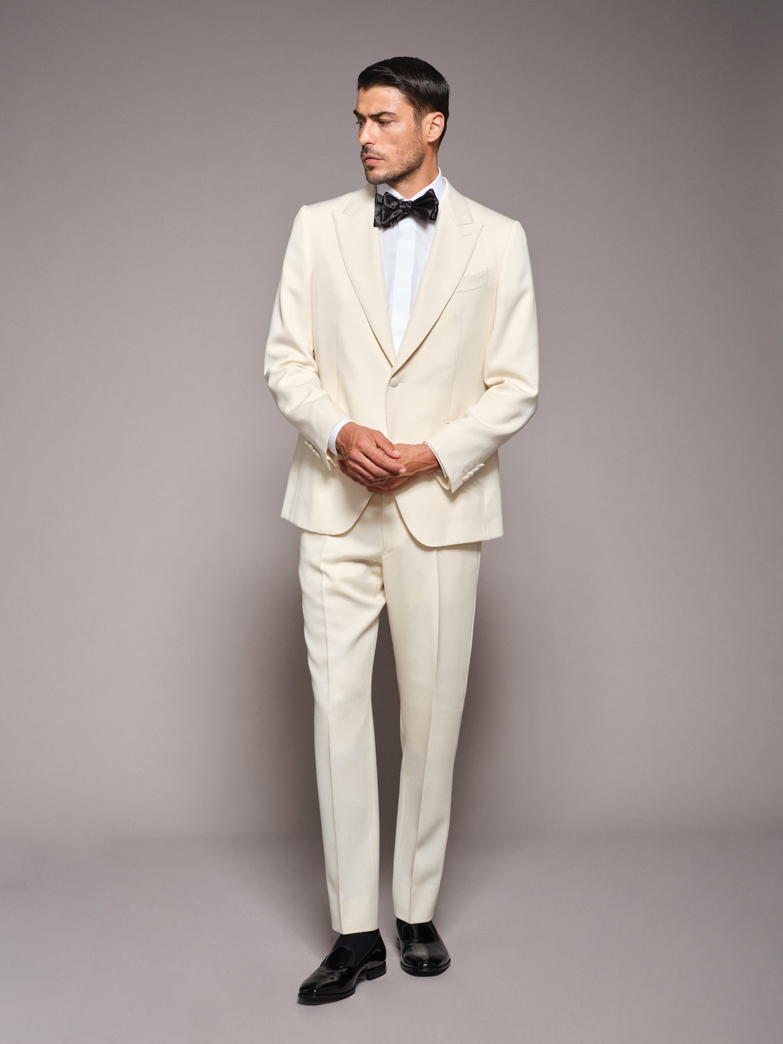 Pantalone regular fit in lana Barathea bianca