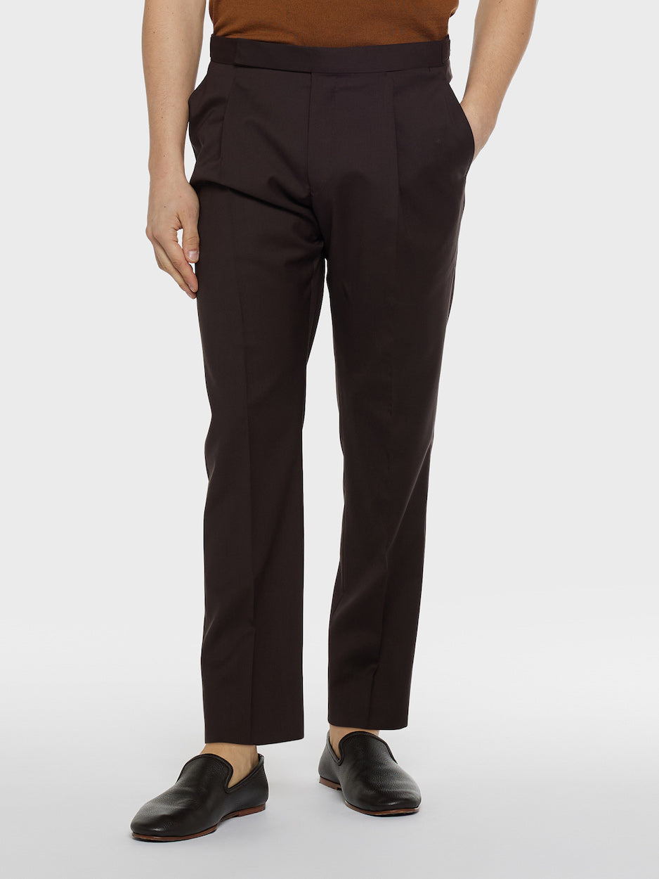 Brown Dress Trousers in Wool Barathea