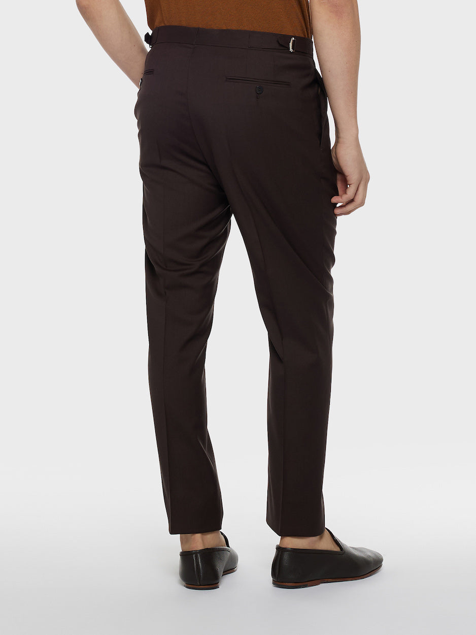 Brown Dress Trousers in Wool Barathea