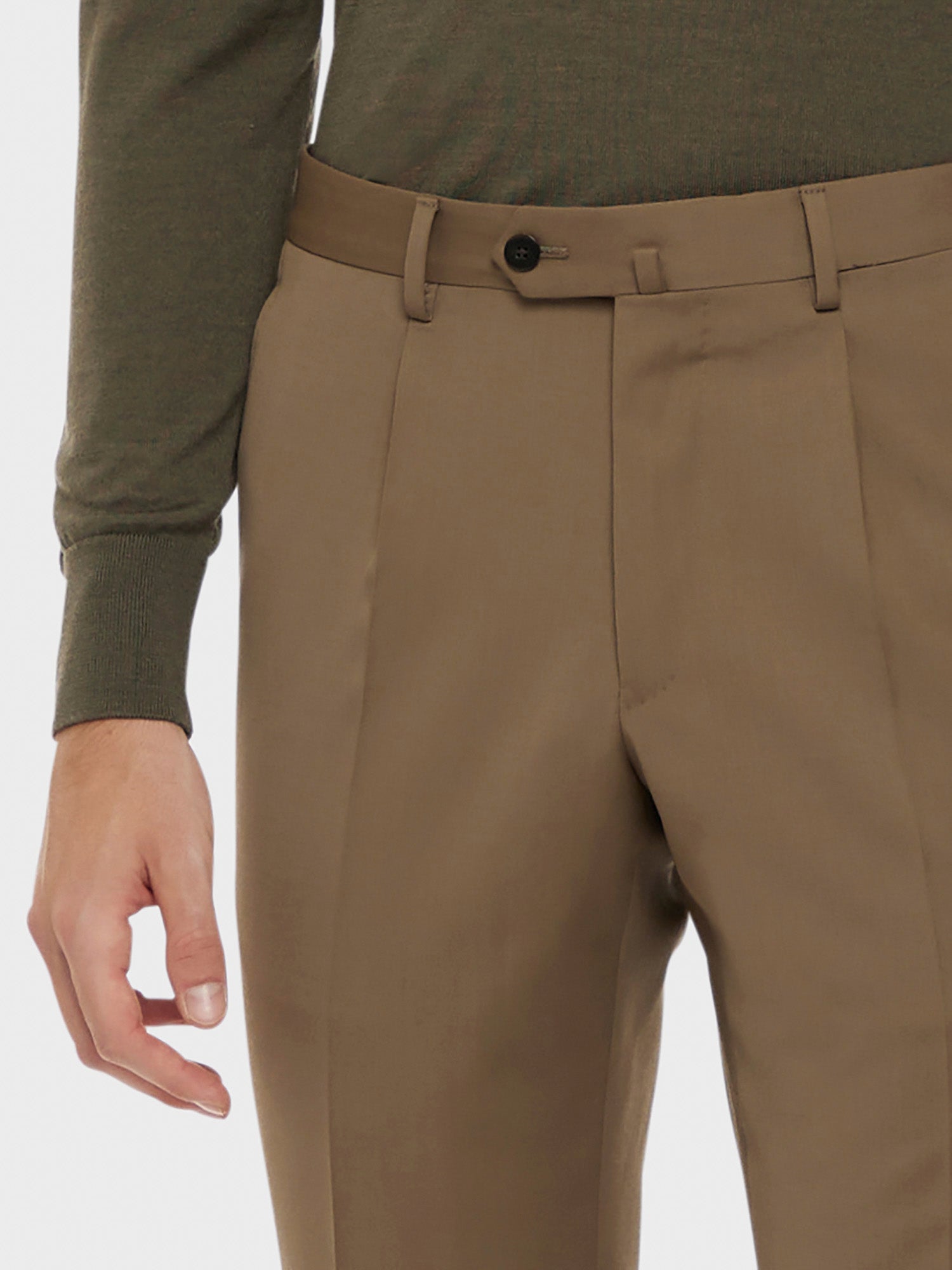 Caruso Menswear Abbigliamento Uomo Pantalone in lana tecnica beige dettaglio