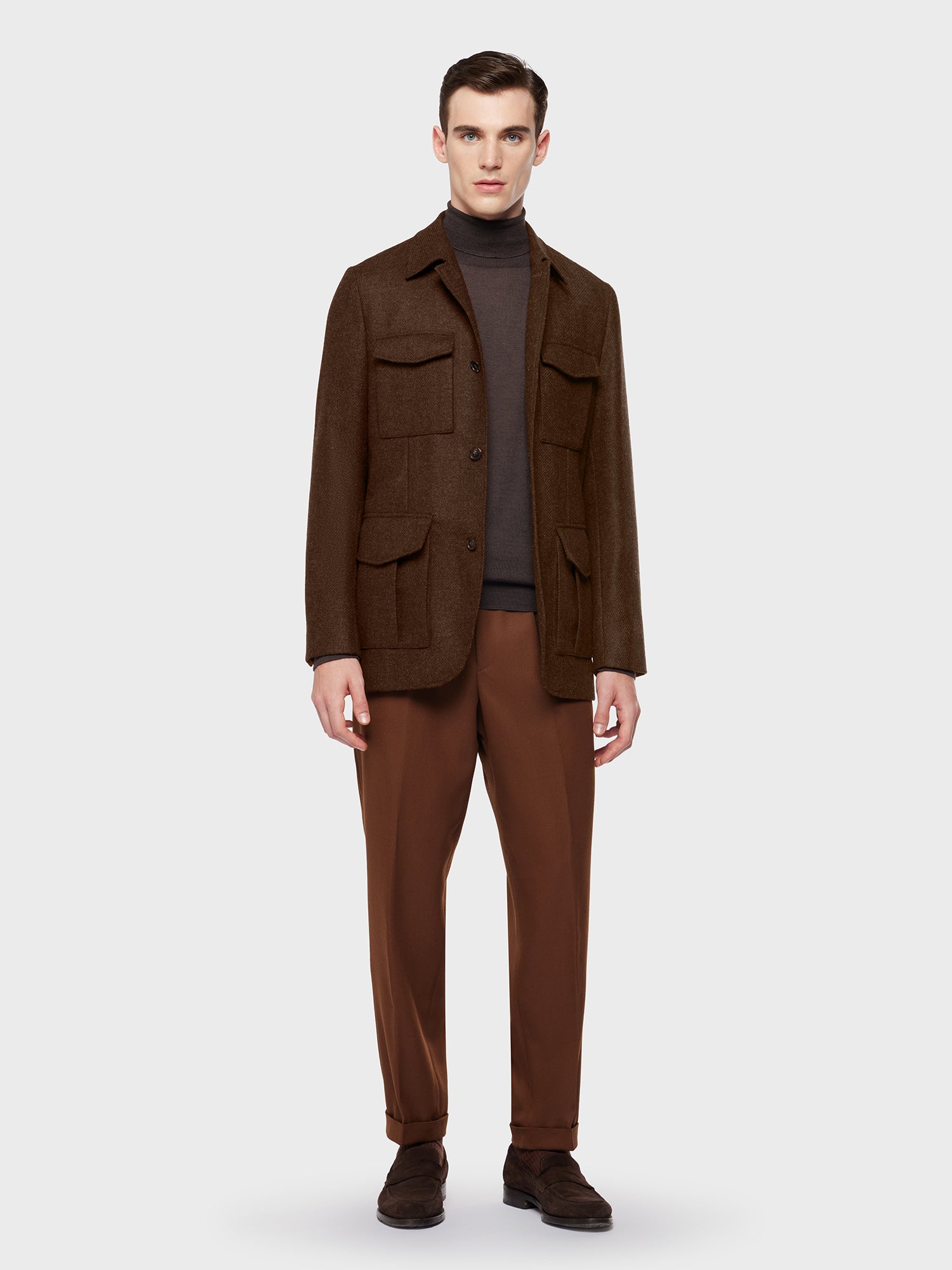 Caruso Brown shetland wool safari jacket - Main Image
