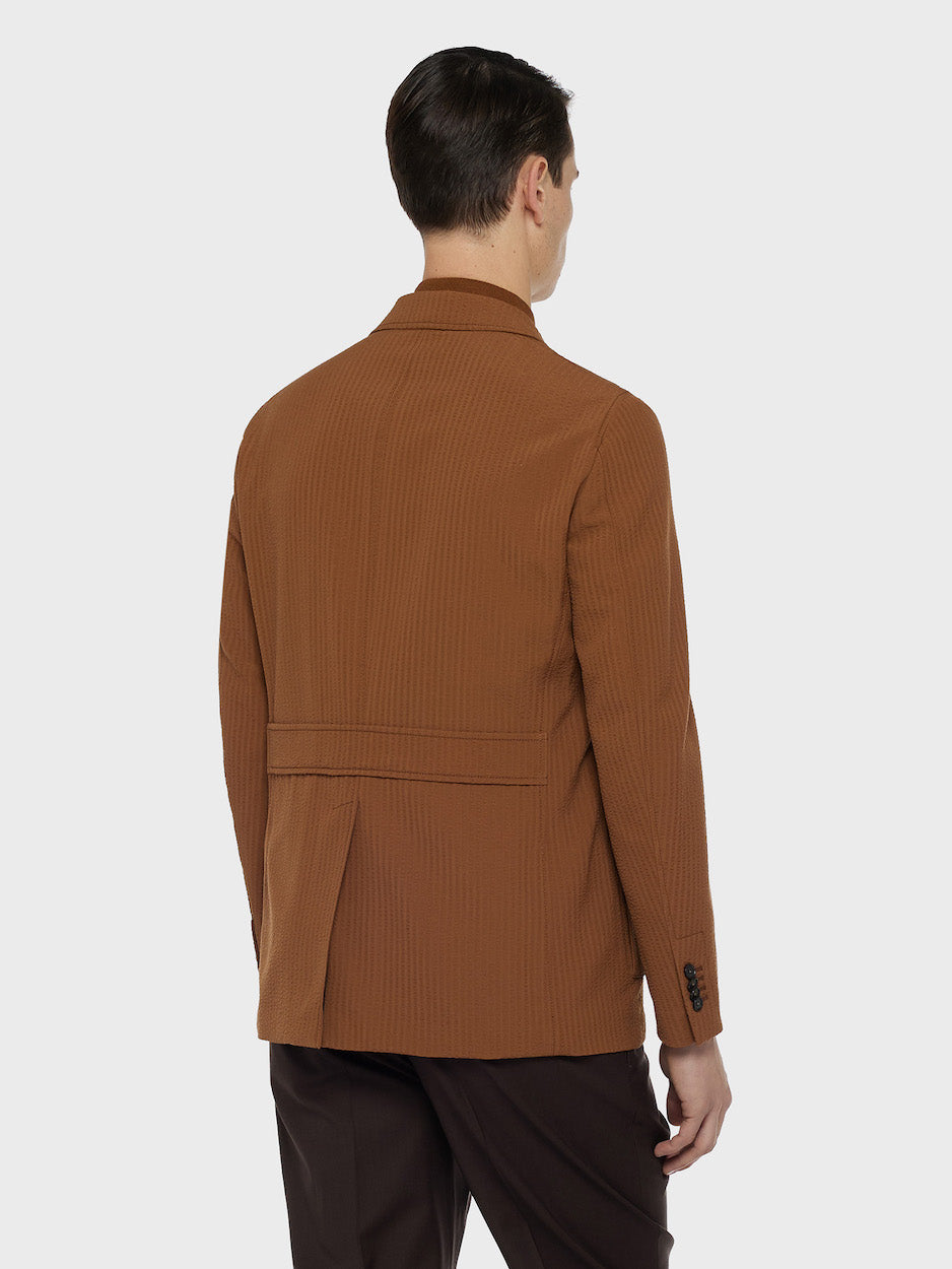 Beige Safari Jacket in Wool Seersucker