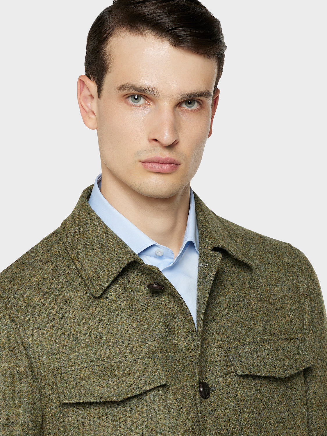 Caruso Menswear Abbigliamento Uomo Giacche Giacca sahariana in lana shetland verde look 5