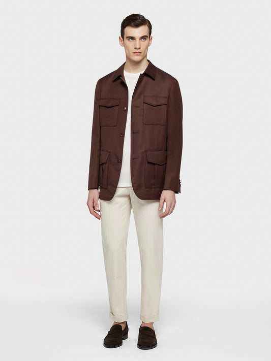 Brown sahariana jacket in wool and linen