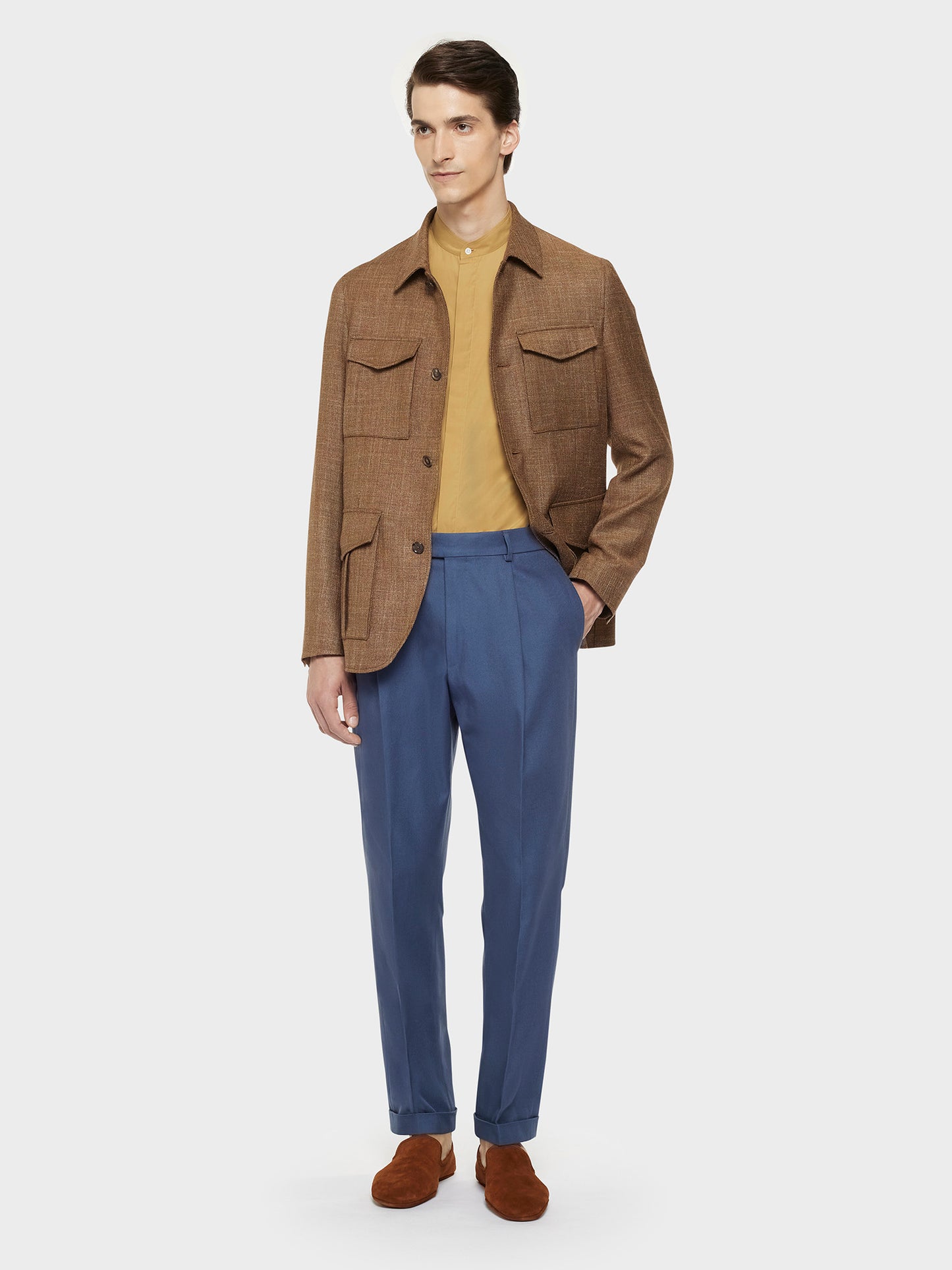 Caruso Beige safari jacket in wool, silk, and linen