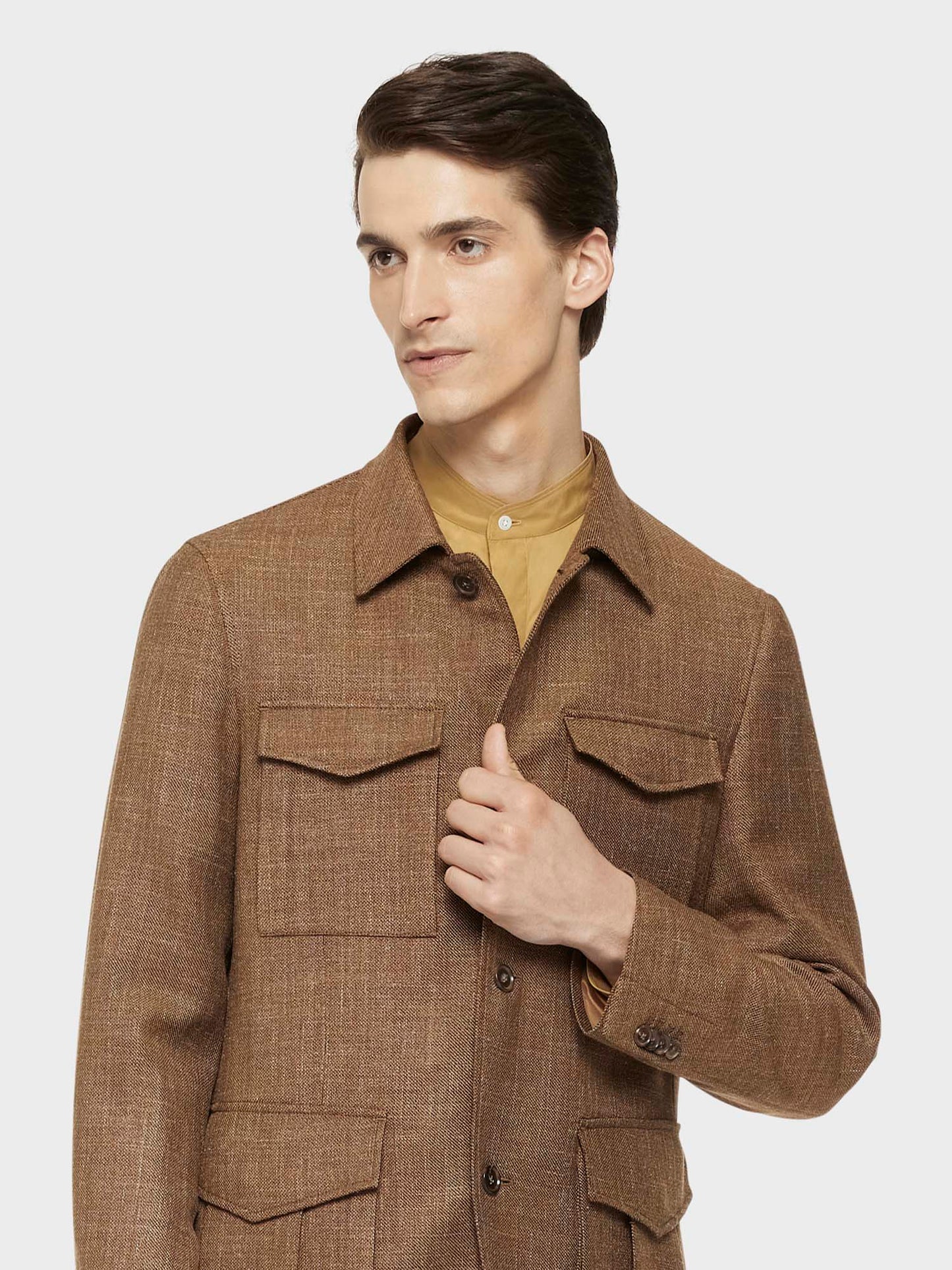 Safari jacket in beige wool, silk and linen blend