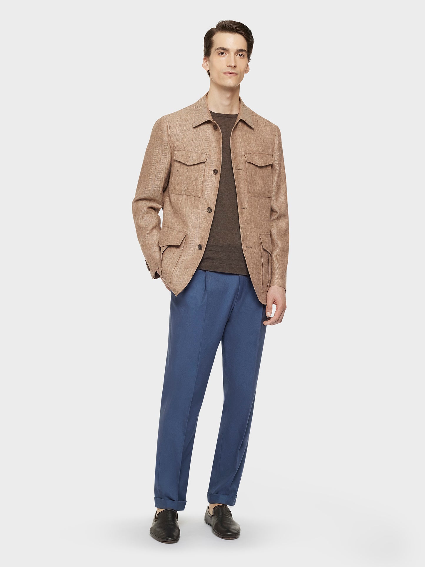 Caruso Giacca sahariana in lino e lana beige - Main Image