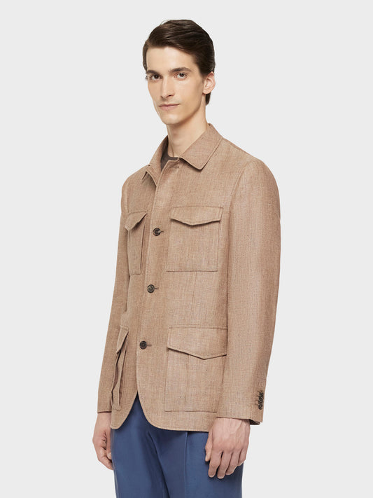 Caruso Menswear Abbigliamento Uomo Giacche Giacca sahariana in lino e lana beige look 3