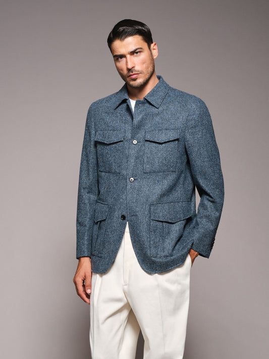 Saba safari jacket in blue alpaca, wool and silk 