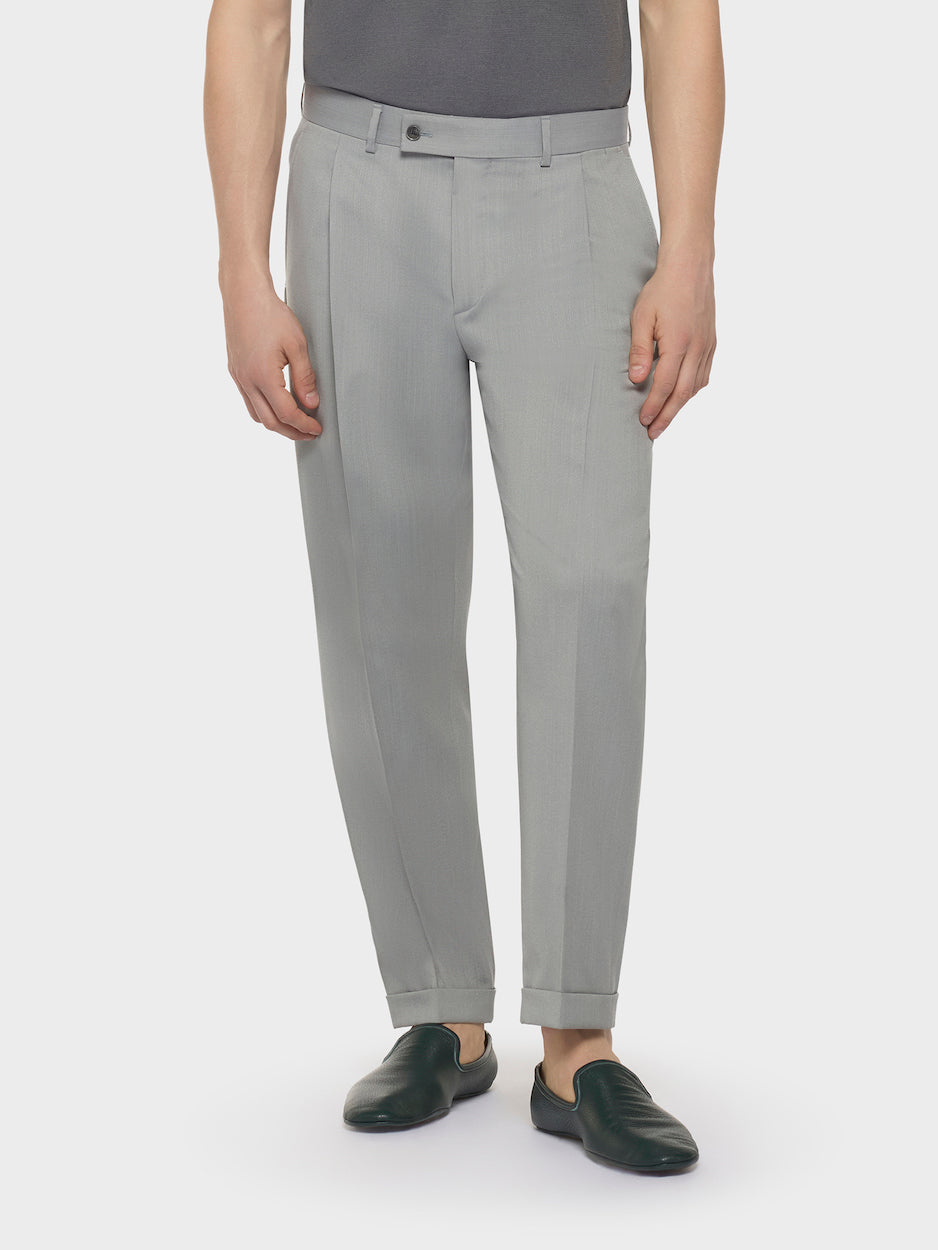 Slim Fit Trousers in Wool Flannel Gray