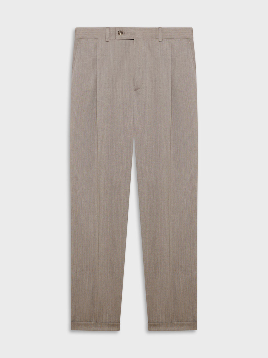 Slim Fit Trousers in Wool Flannel Beige