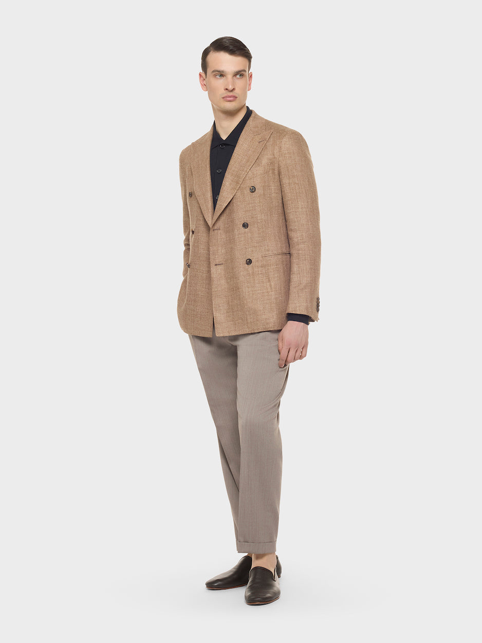 Slim Fit Trousers in Wool Flannel Beige