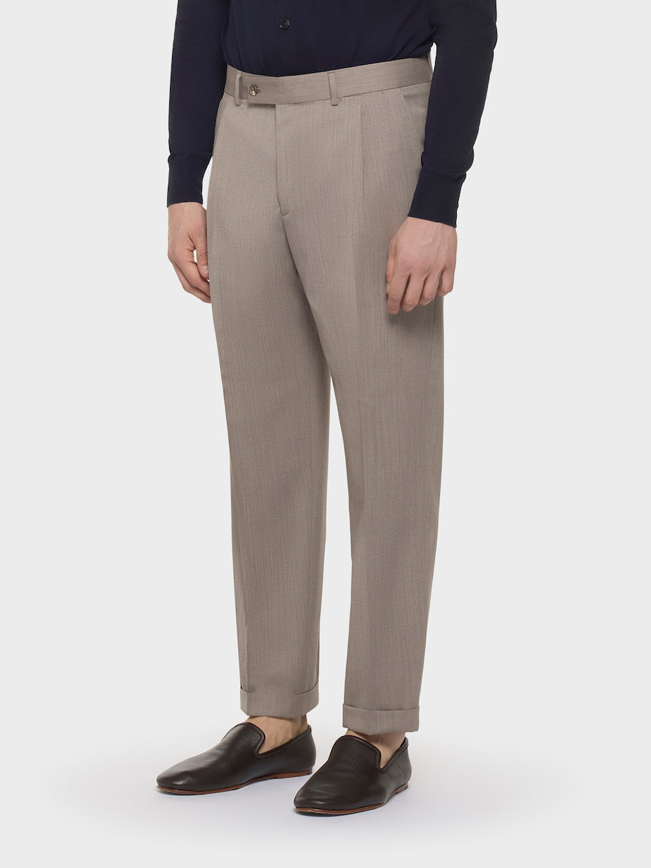 Slim Fit Trousers in Wool Flannel Beige