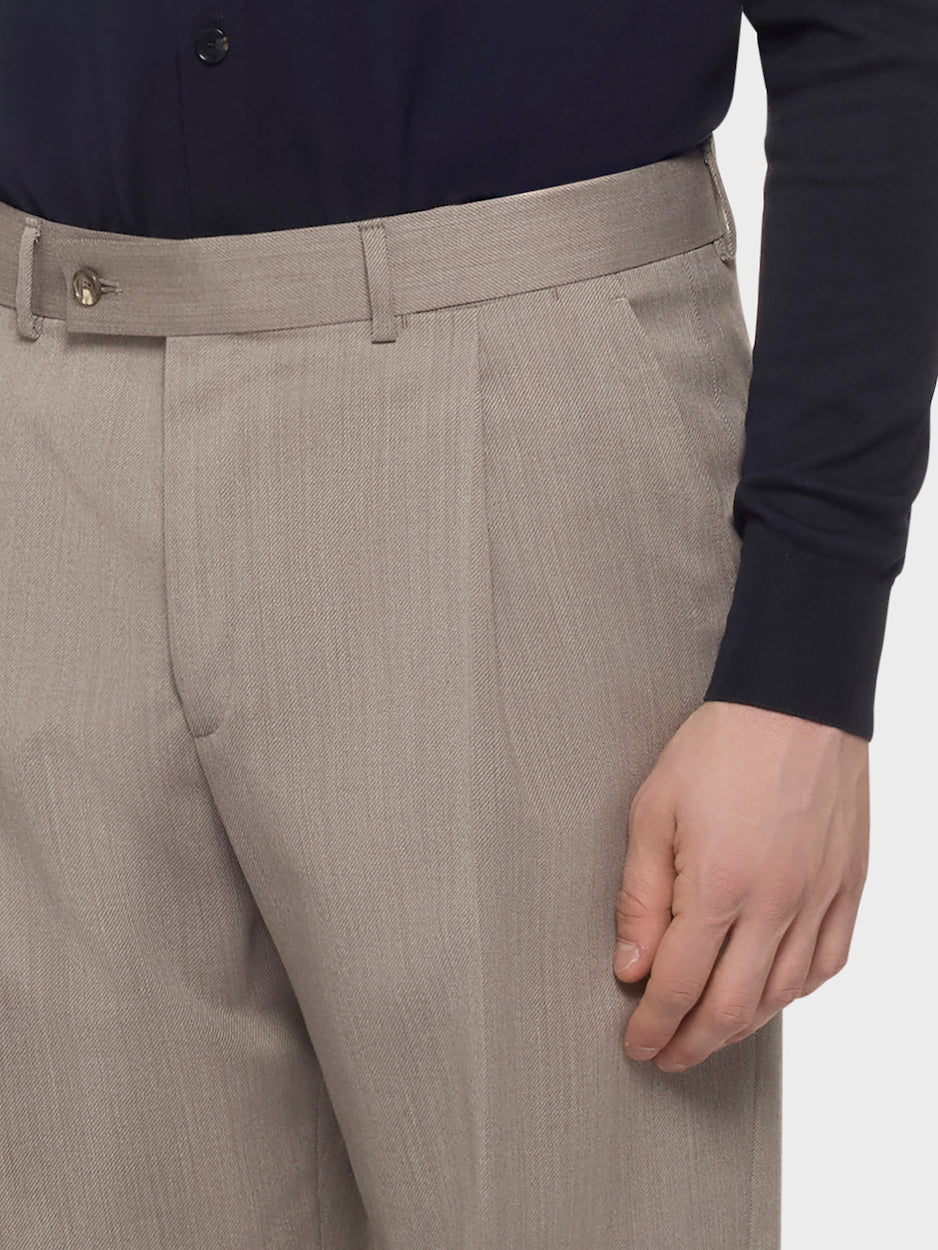 Slim Fit Trousers in Wool Flannel Beige