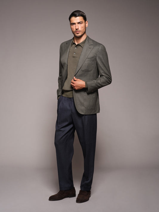 Pantalone comfort fit in lana effetto denim blu