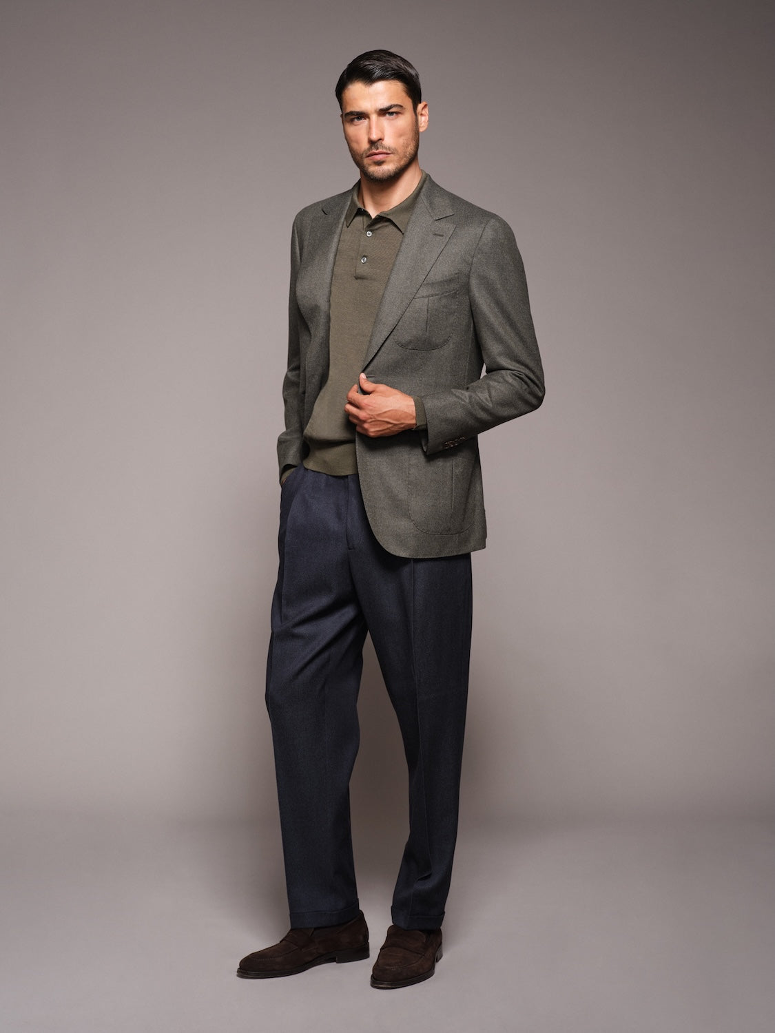 Pantalone comfort fit in lana effetto denim blu