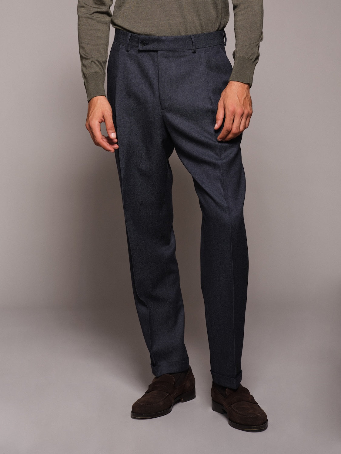 Pantalone comfort fit in lana effetto denim blu