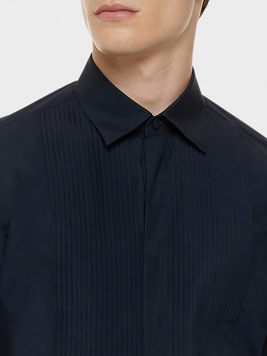 Caruso Menswear Abbigliamento Uomo Camicia da cerimonia in cotone blu notte dettaglio