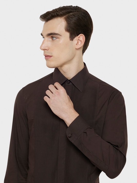 Caruso Menswear Abbigliamento Uomo Camicia da cerimonia in cotone marrone dettaglio