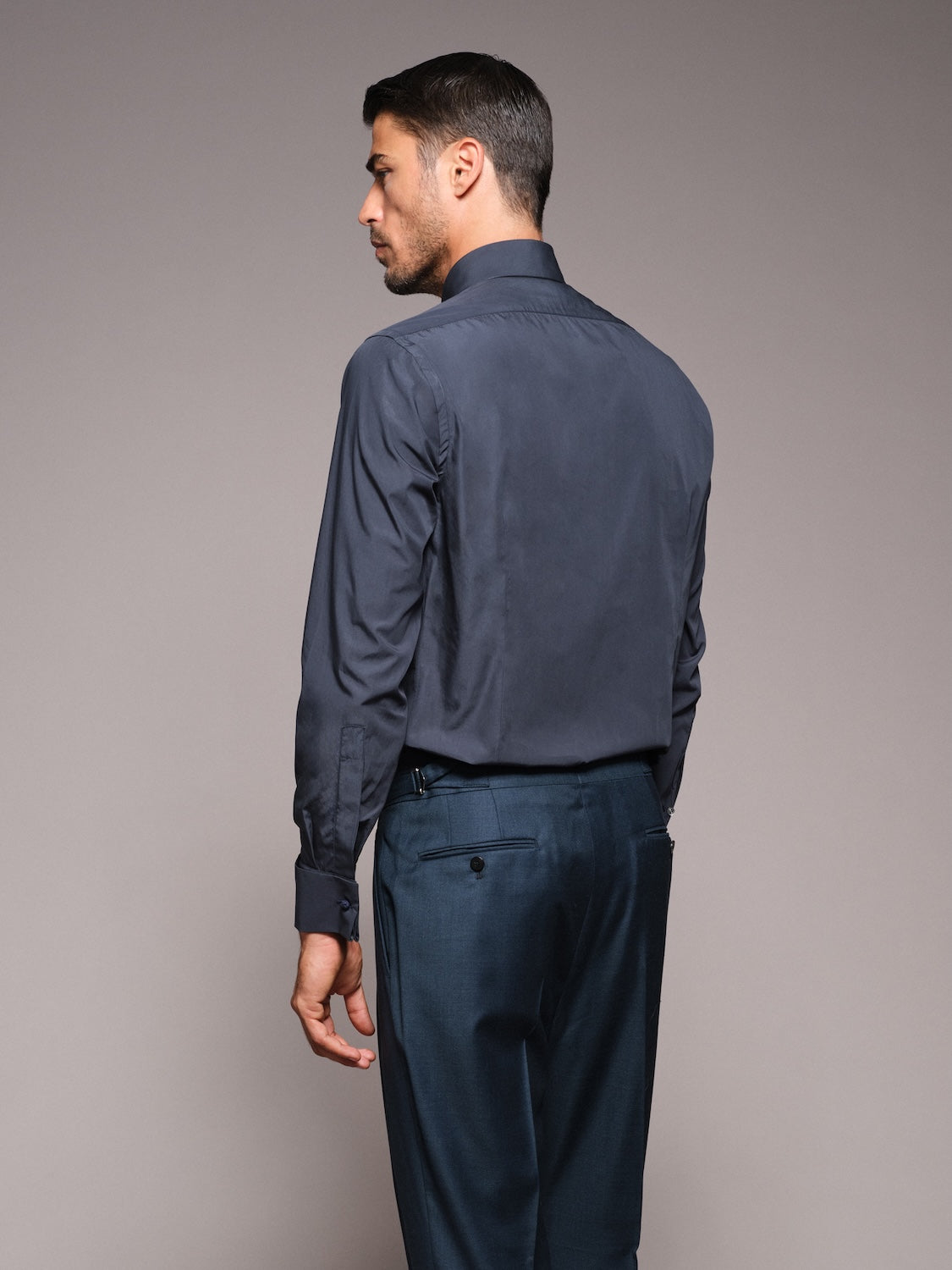 Camicia con plissé in cotone blu