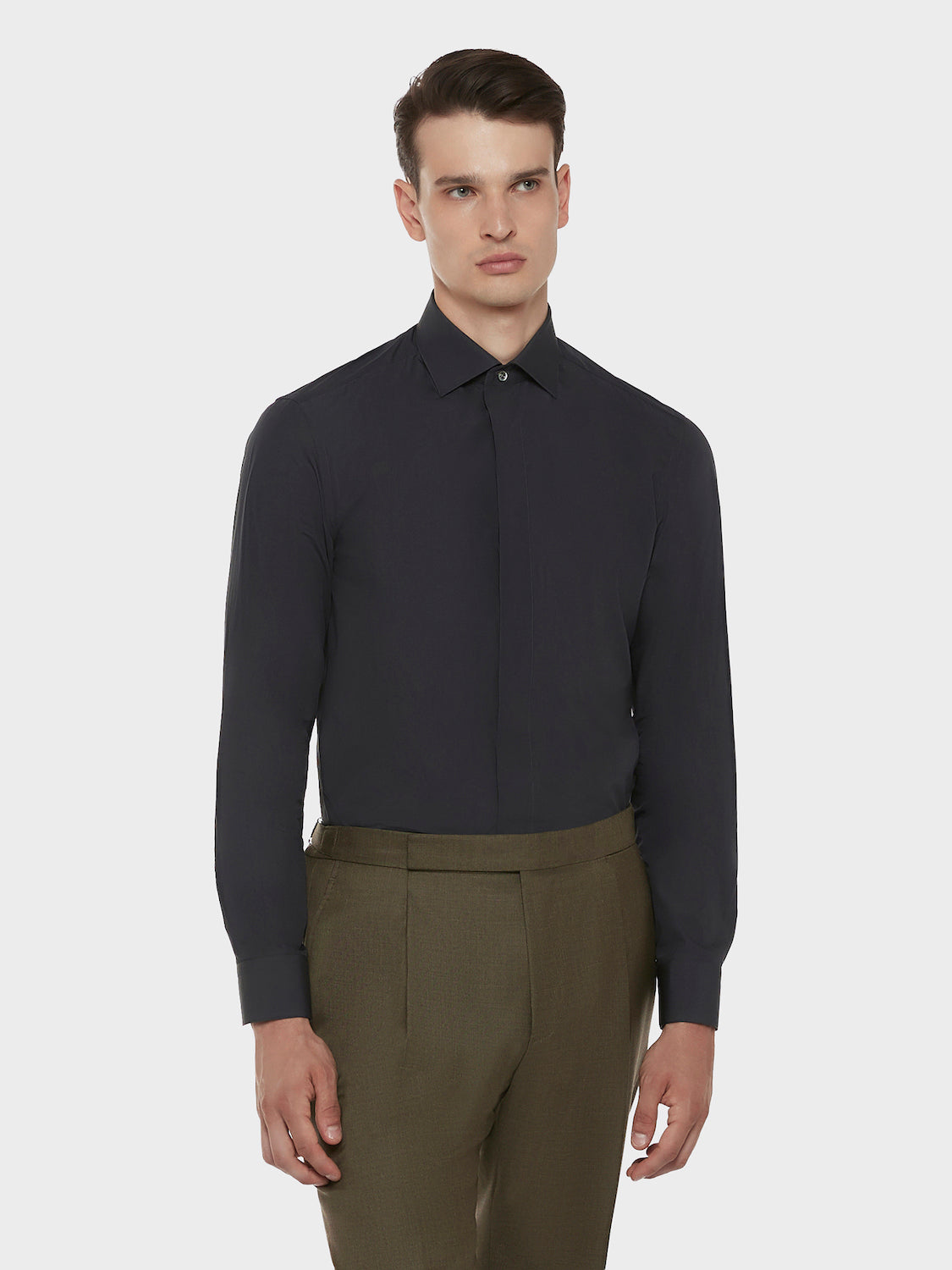 Caruso Menswear Abbigliamento Uomo Camicie Camicia slim in cotone grigio antracite look 1