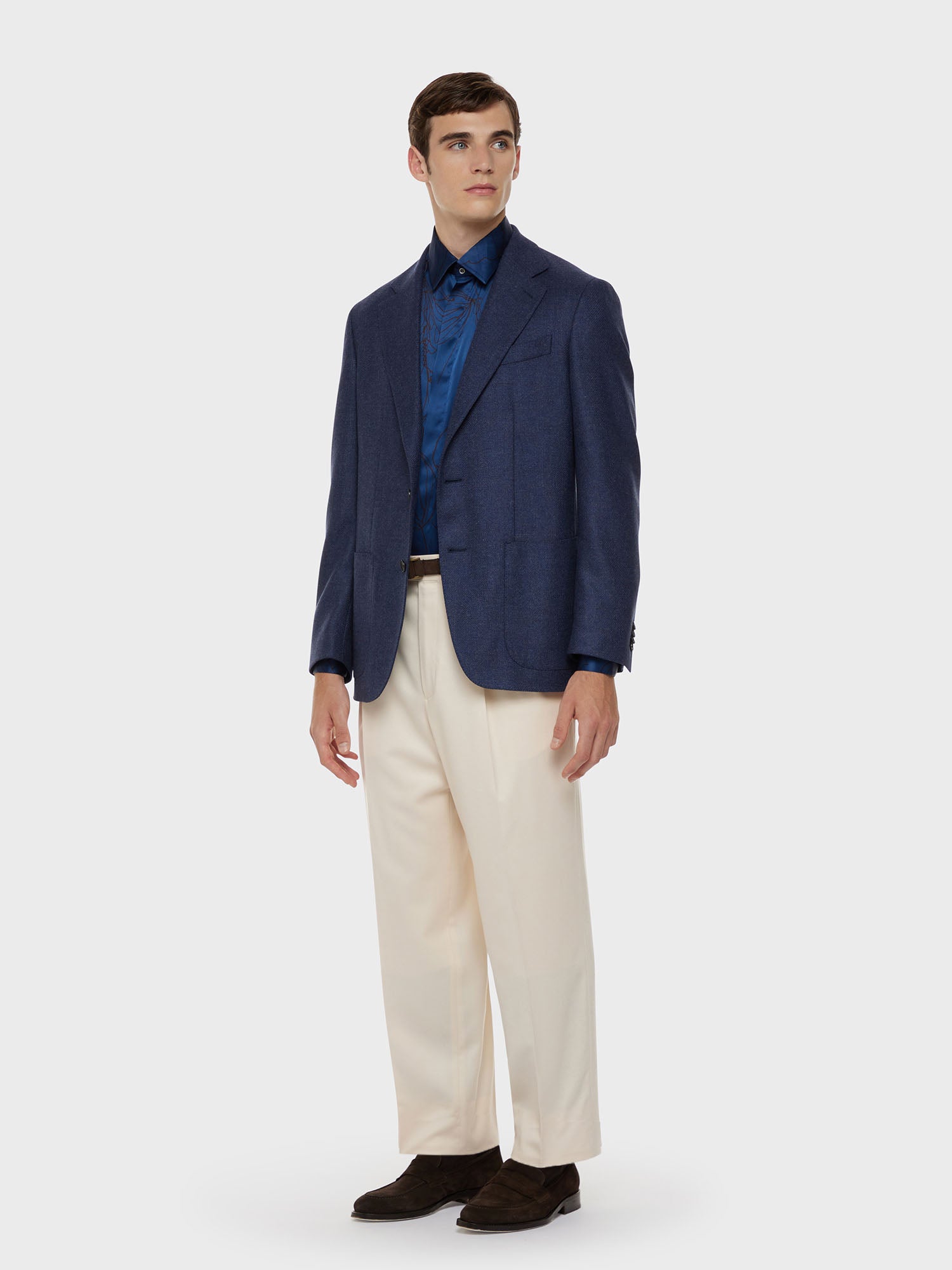 Caruso Menswear Abbigliamento Uomo Camicia in seta floreale blu total look