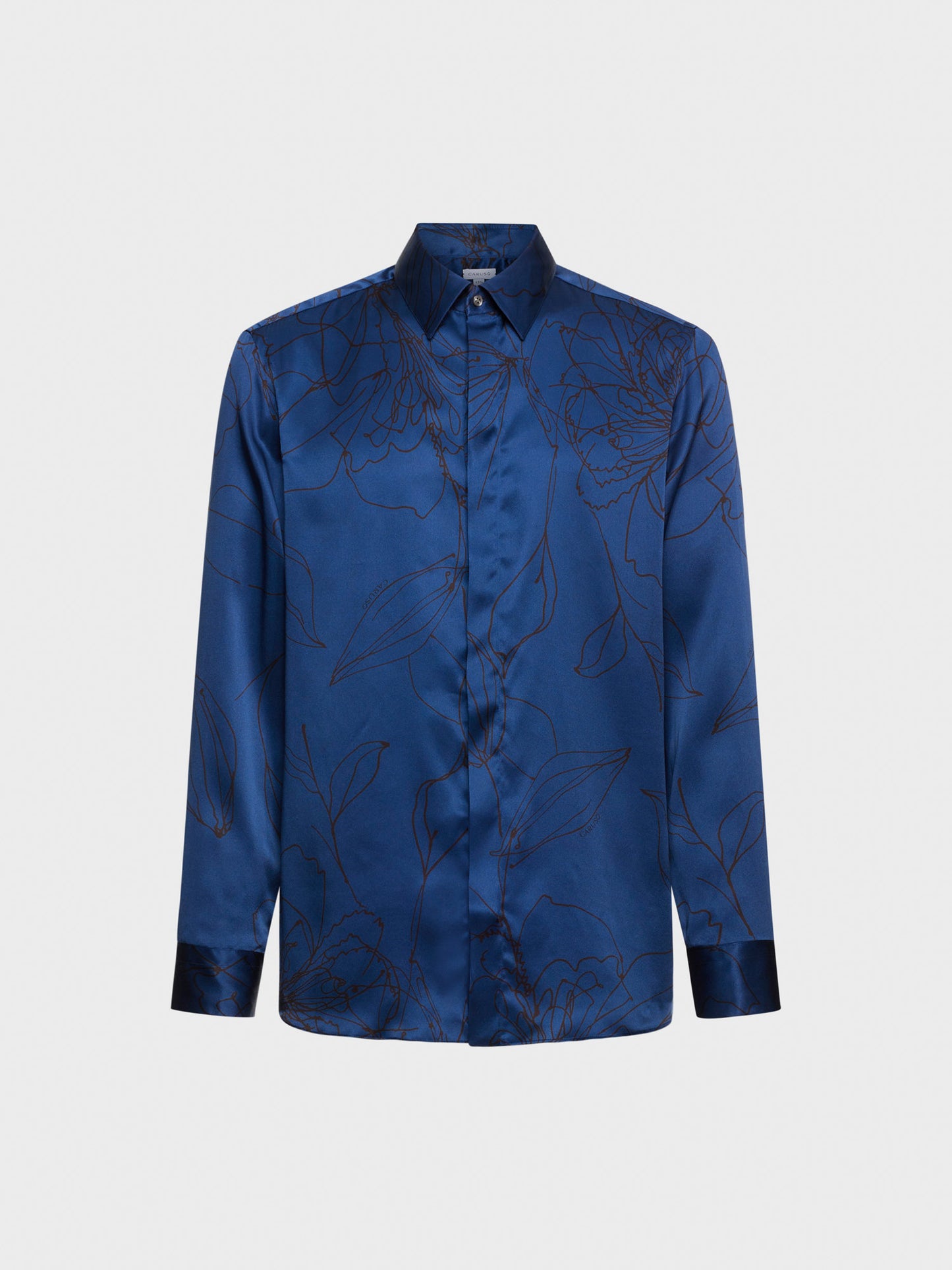 Caruso Menswear Abbigliamento Uomo Camicia in seta floreale blu still