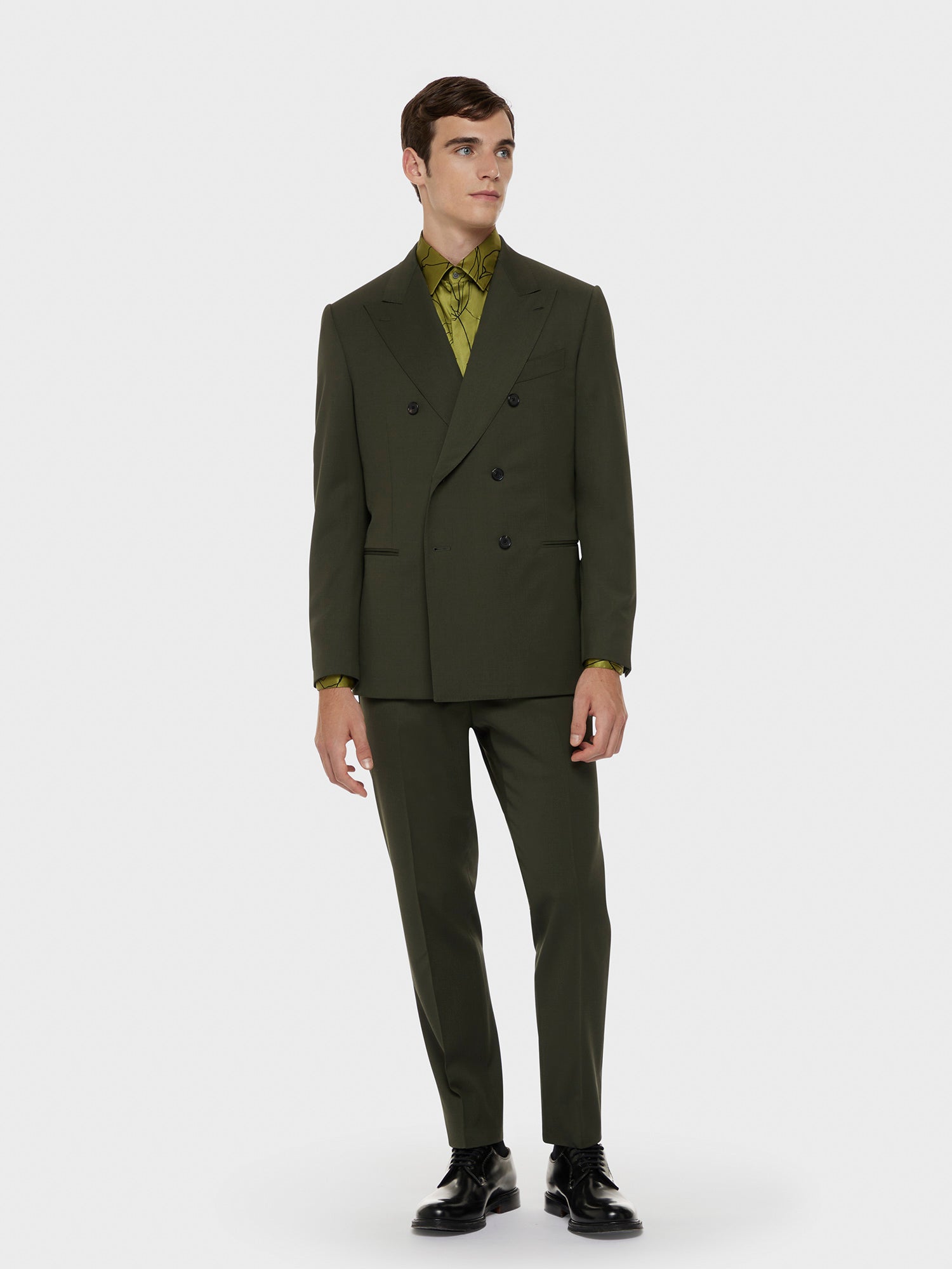 Caruso Menswear Abbigliamento Uomo Camicia in seta floreale verde total look