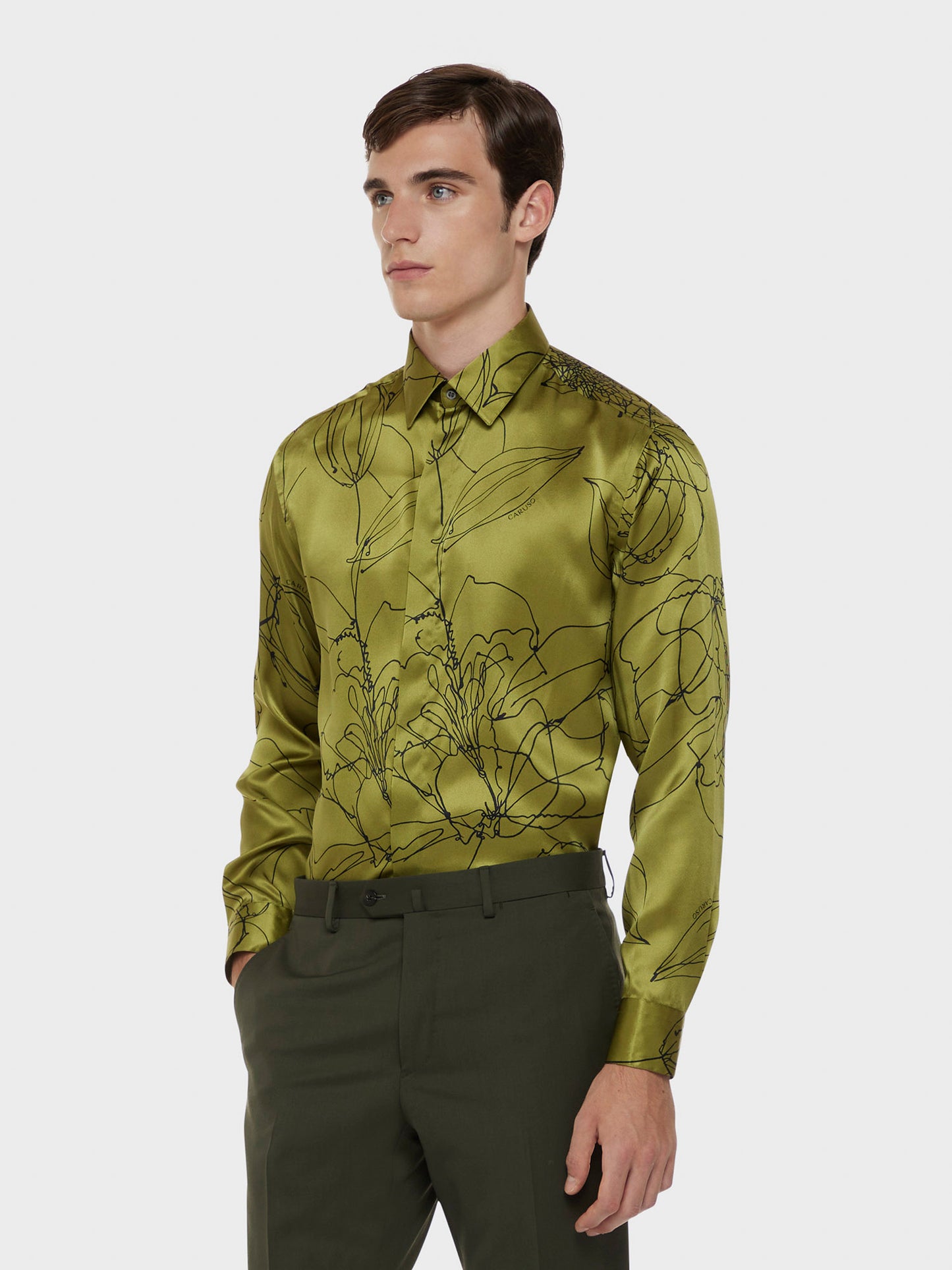 Green floral silk shirt Green floral silk shirt