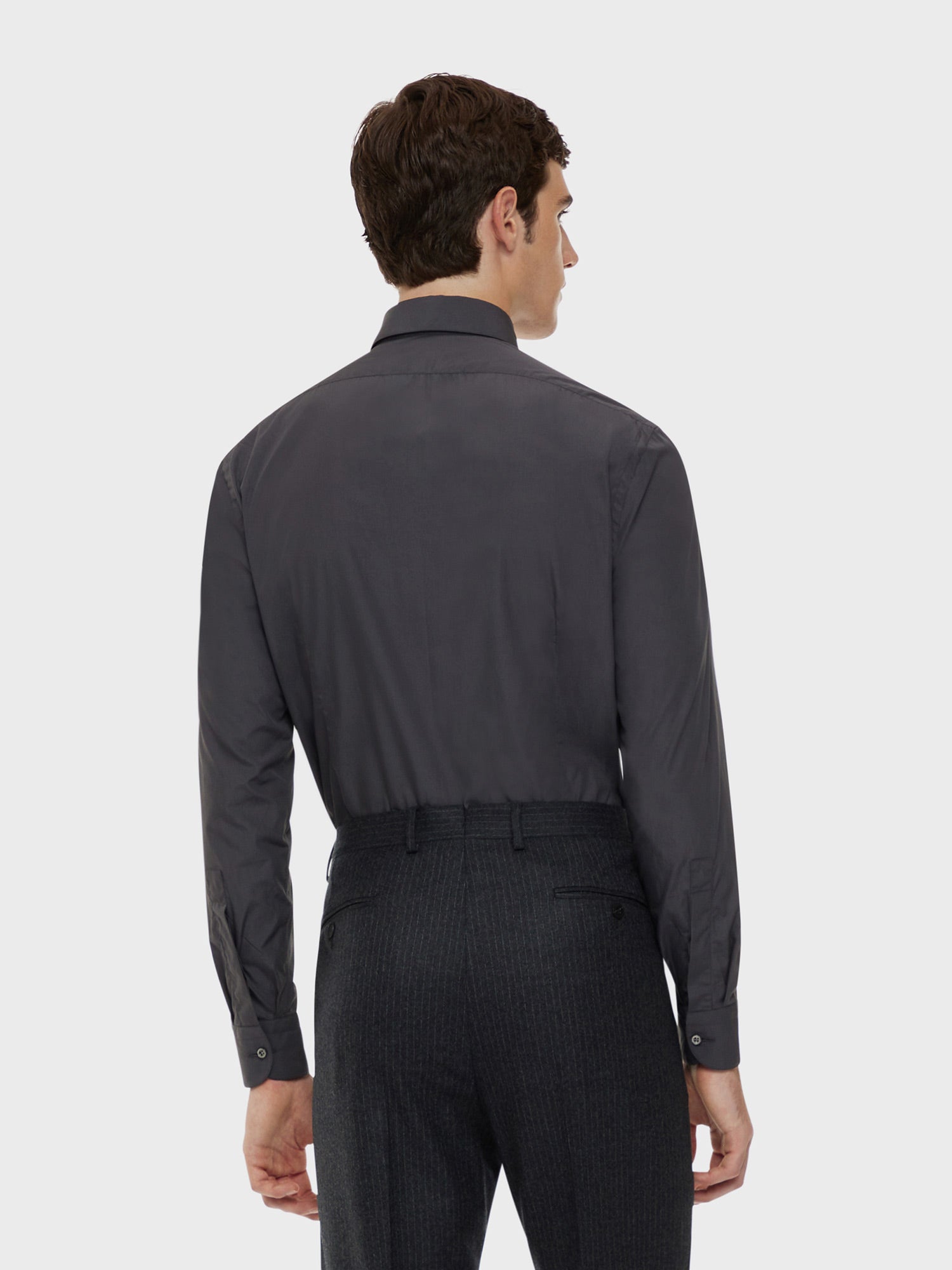 Caruso Menswear Abbigliamento Uomo Camicia slim in cotone grigia indossato back