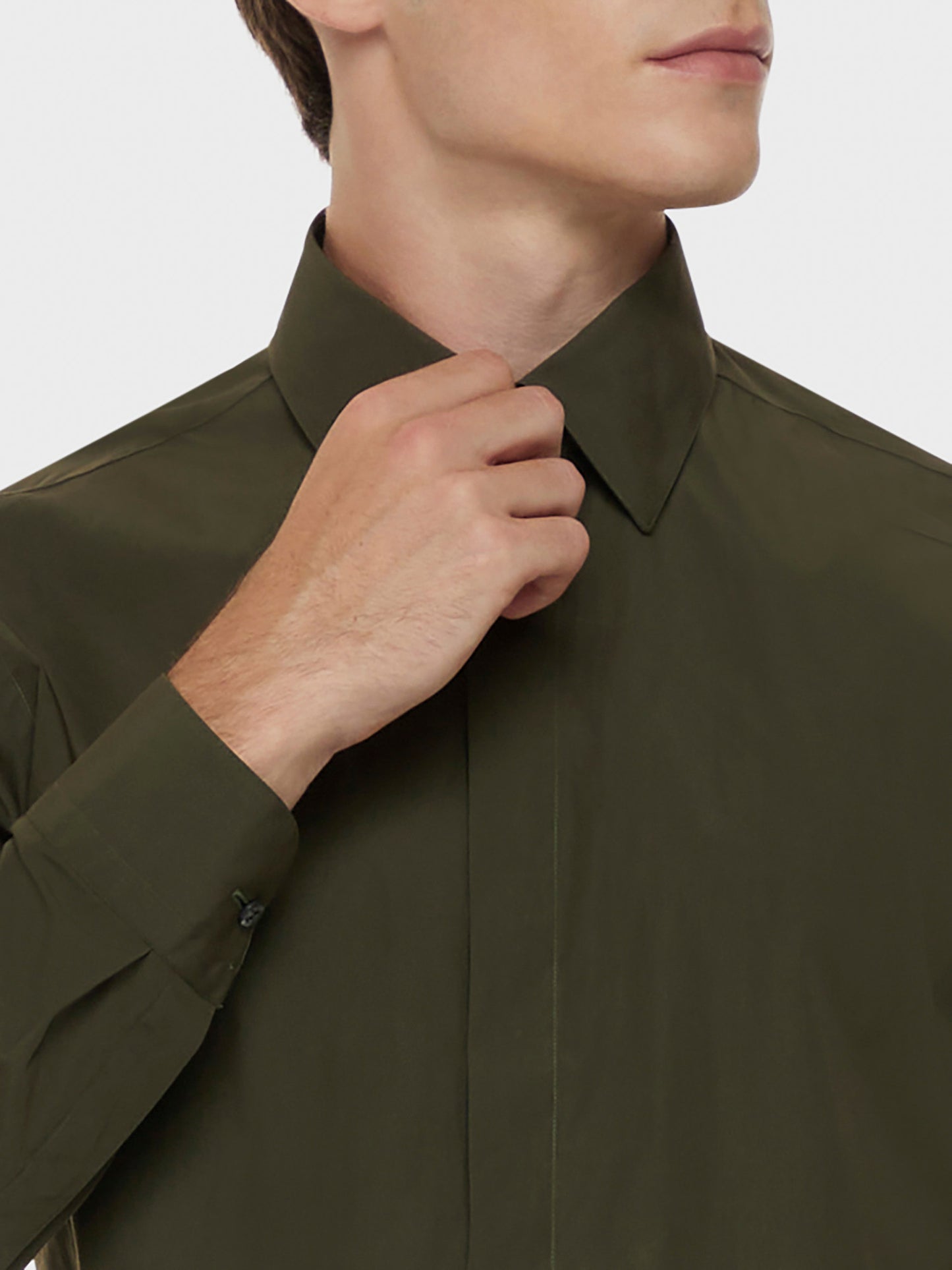 Caruso Menswear Abbigliamento Uomo Camicia slim in cotone verde dettaglio