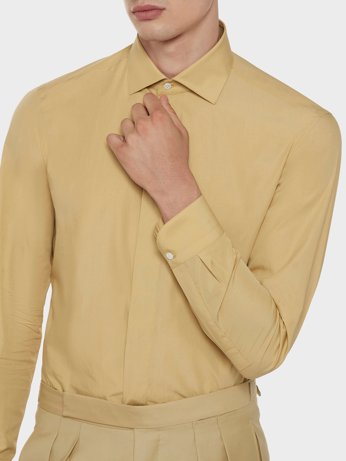 Caruso Menswear Abbigliamento Uomo Camicie Camicia slim in cotone giallo senape look 5