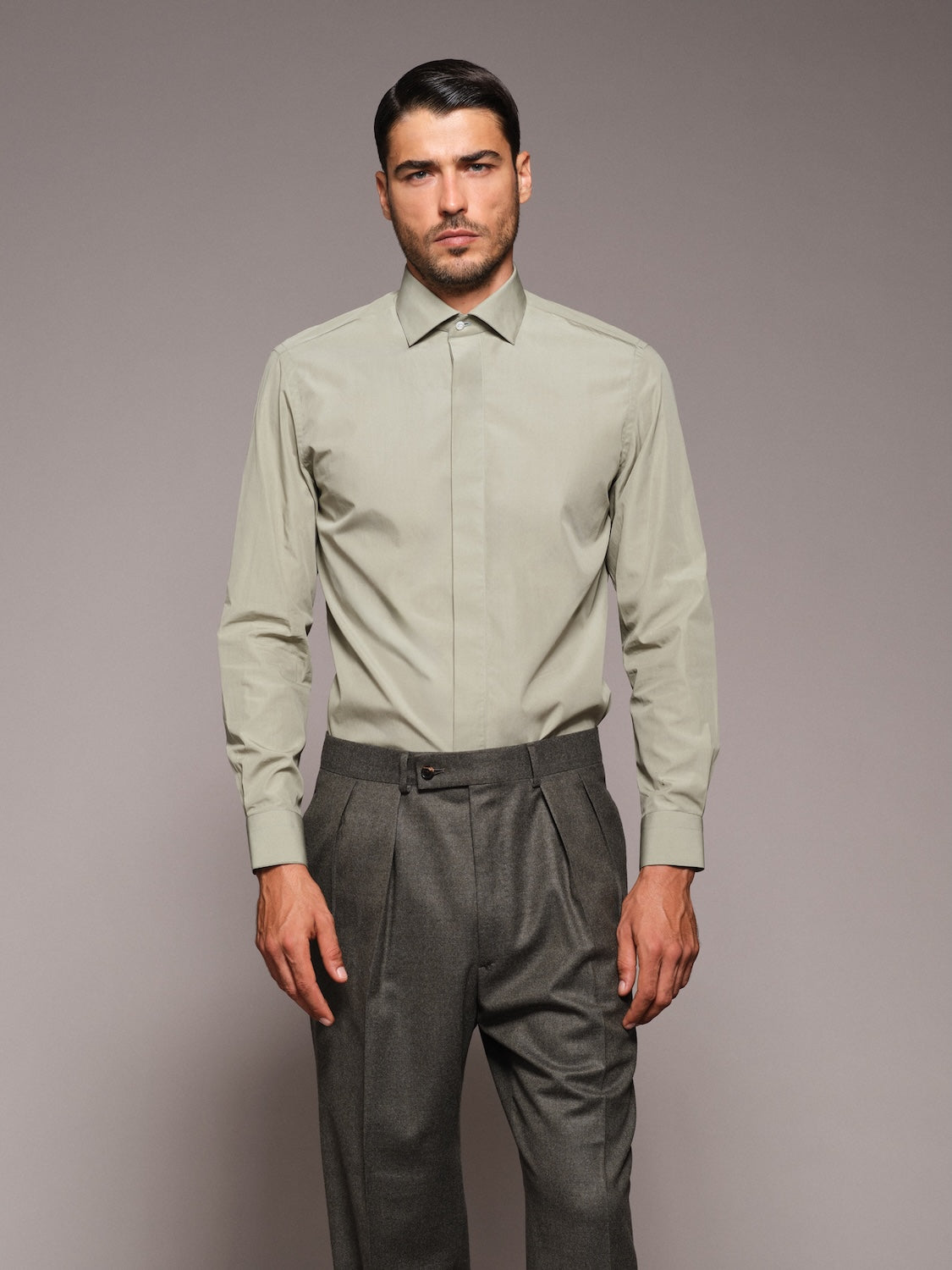 Camicia slim in cotone verde