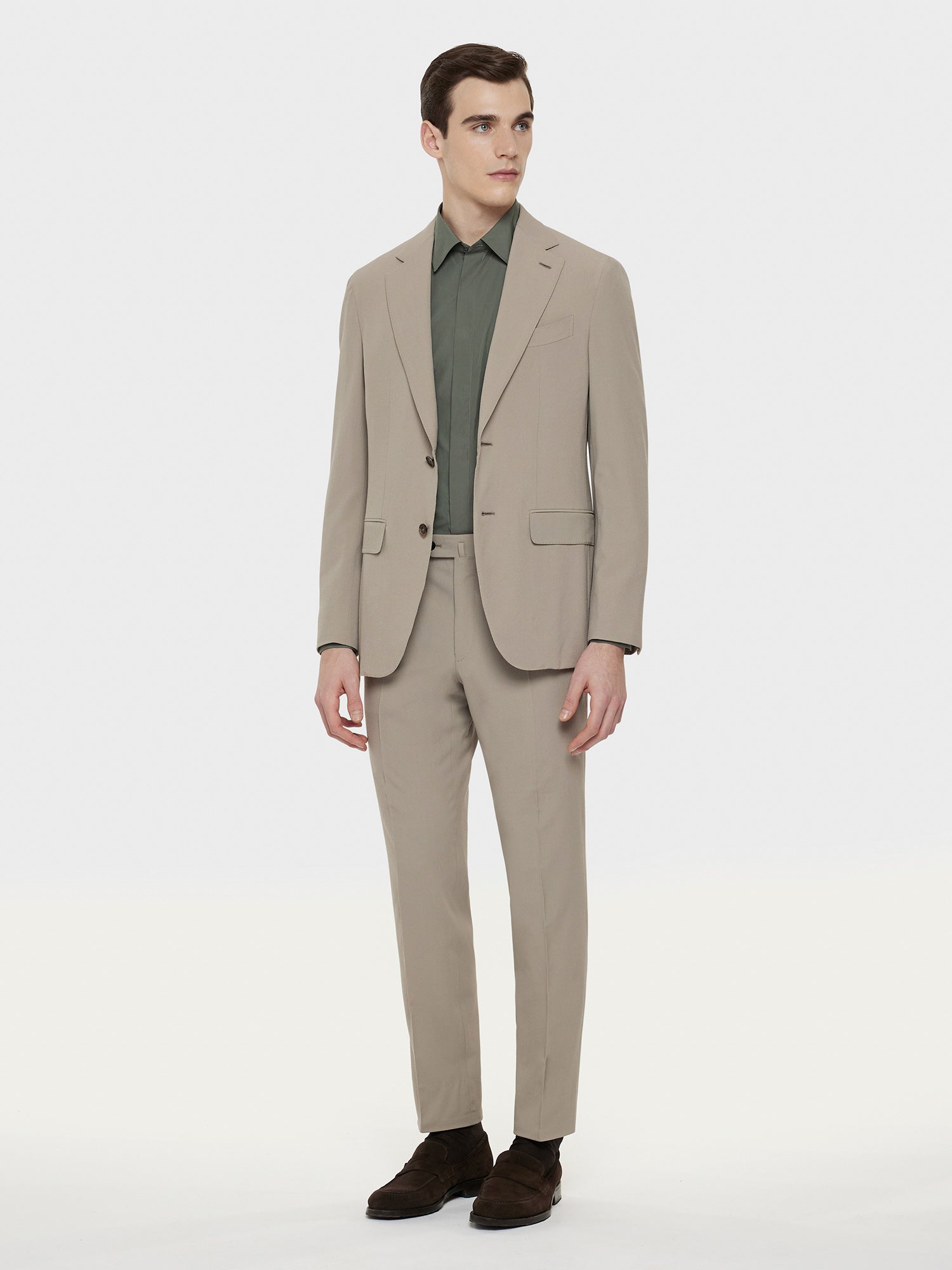 Caruso Sage green slim cotton shirt