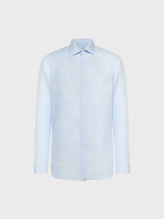 Slim fit light blue linen shirt