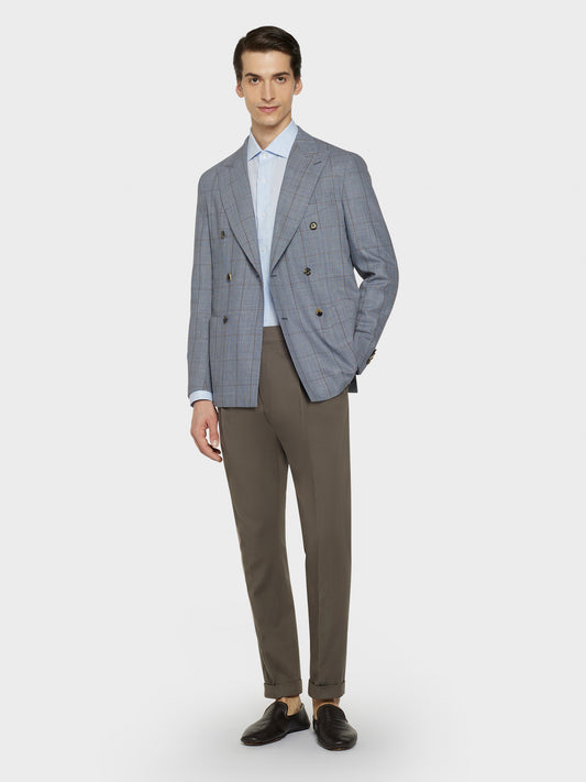 Caruso Menswear Abbigliamento Uomo Camicie Camicia slim in lino azzurra look 3