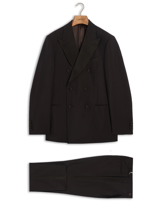 Norma tuxedo double-breasted suit in brown wool and mohair