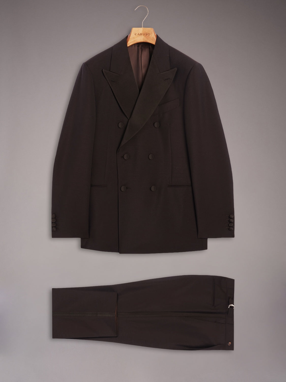 Norma tuxedo double-breasted suit in brown wool and mohair