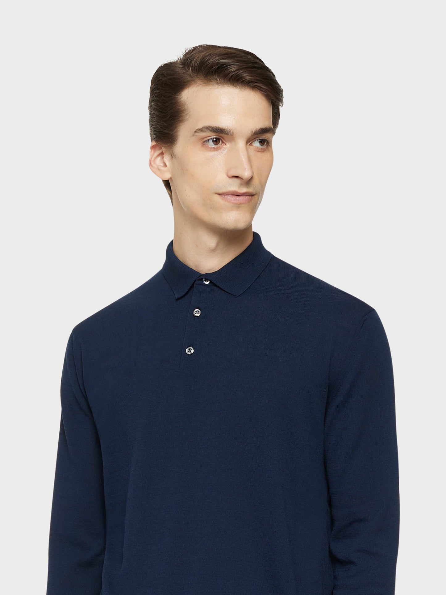 Polo a maniche lunghe in cotone blu navy