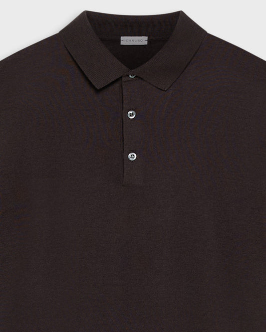 Polo a maniche corte in seta e cotone marrone
