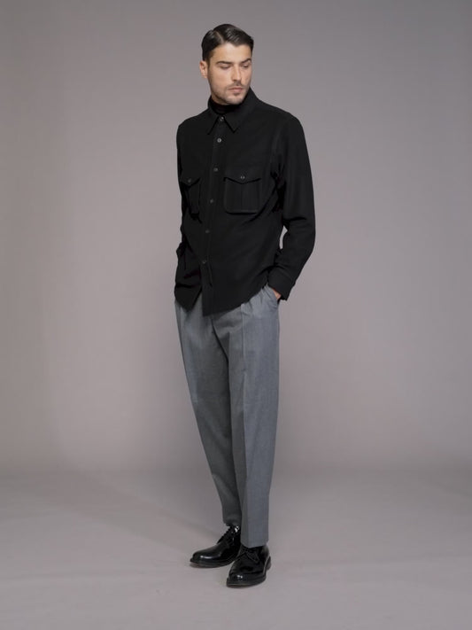 Overshirt in black 180s' wool