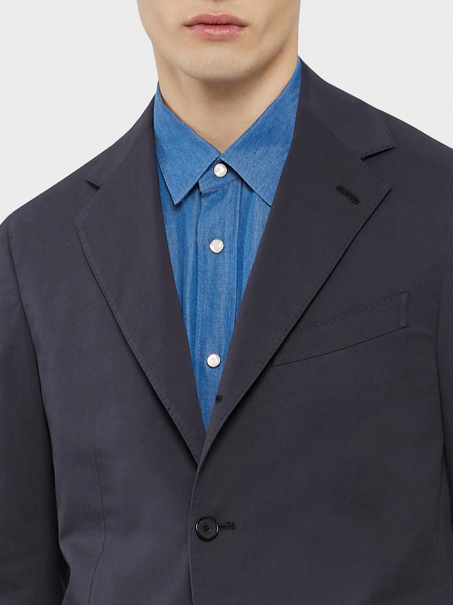 Caruso Menswear Abbigliamento Uomo Abito Aida in cotone-elastane blu drop 8R dettaglio giacca