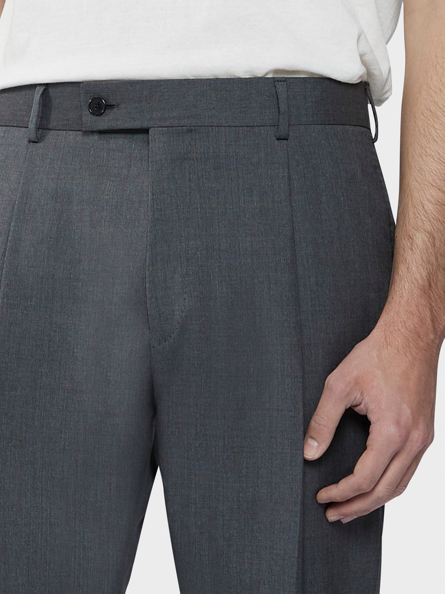 Caruso Menswear Abbigliamento Uomo Pantaloni regular fit in lana grigio dettaglio
