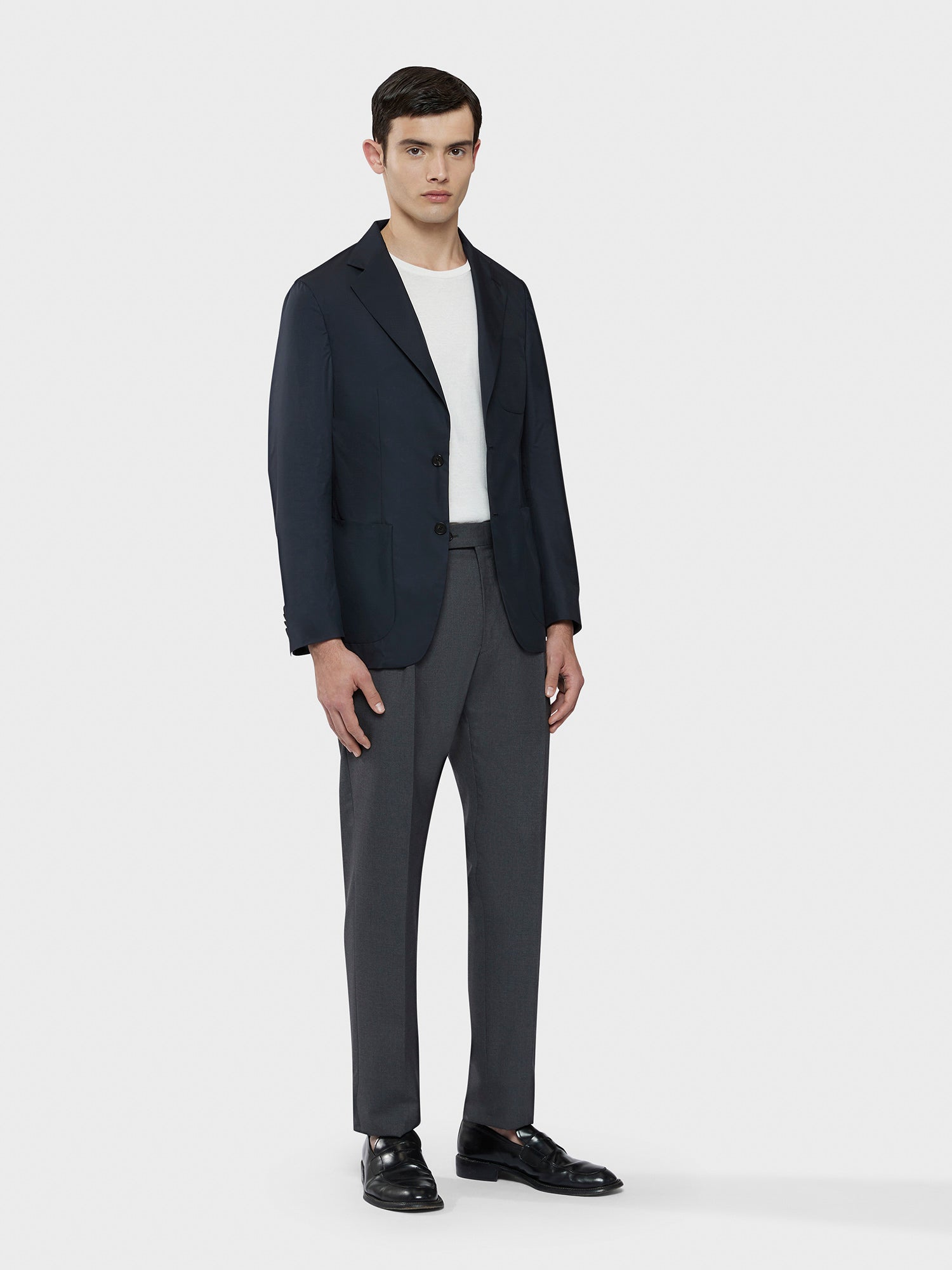Caruso Menswear Abbigliamento Uomo Pantaloni regular fit in Zeelander di lana grigio total look