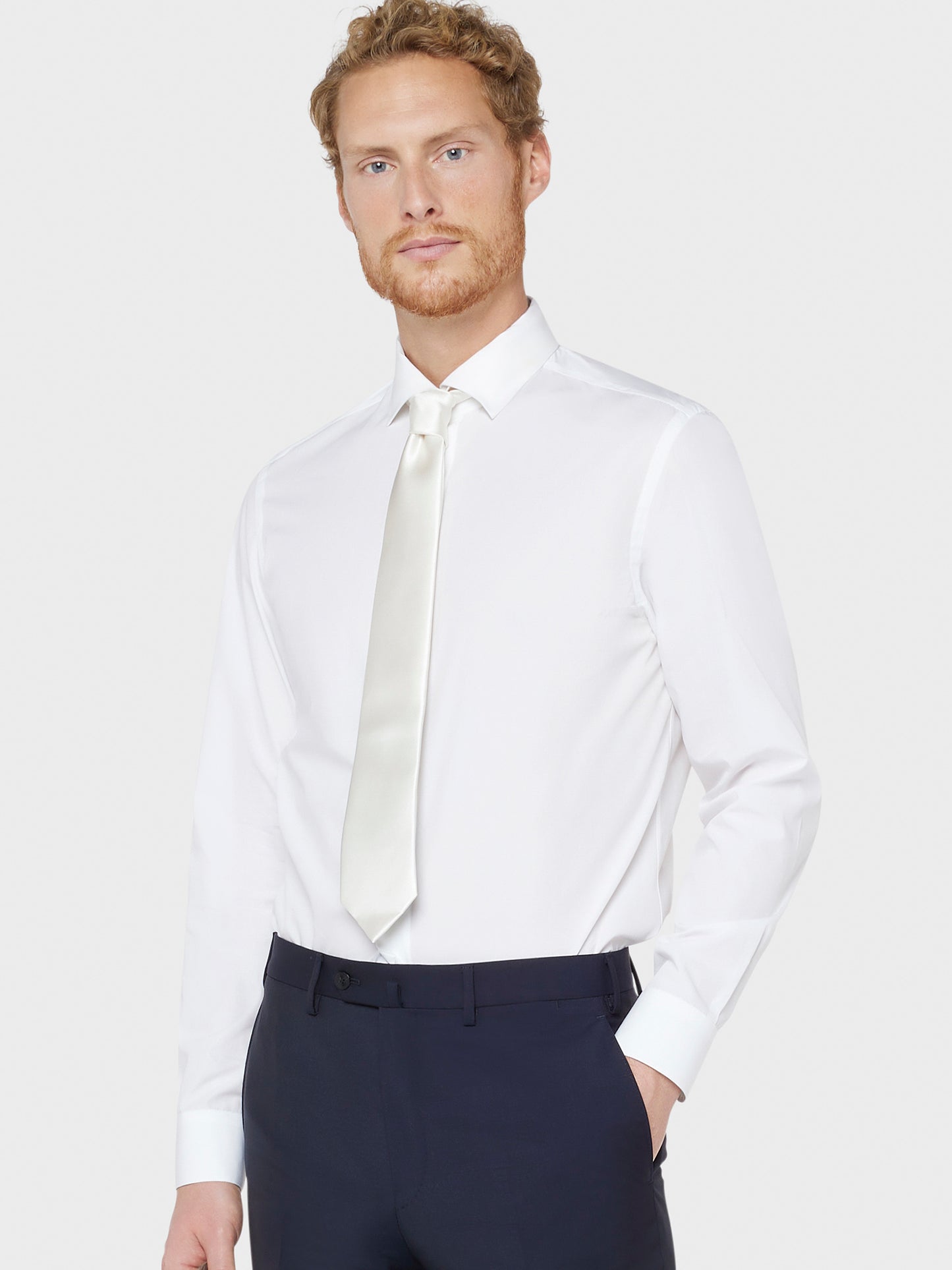 Caruso Menswear Abbigliamento Accessori Uomo Cravatta in seta bianco da annodare per cerimonie indossato