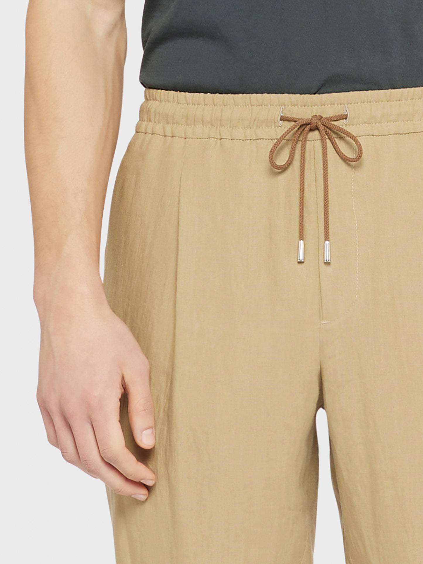 Caruso Menswear Abbigliamento Uomo Pantaloni estivi in lino sabbia dettaglio