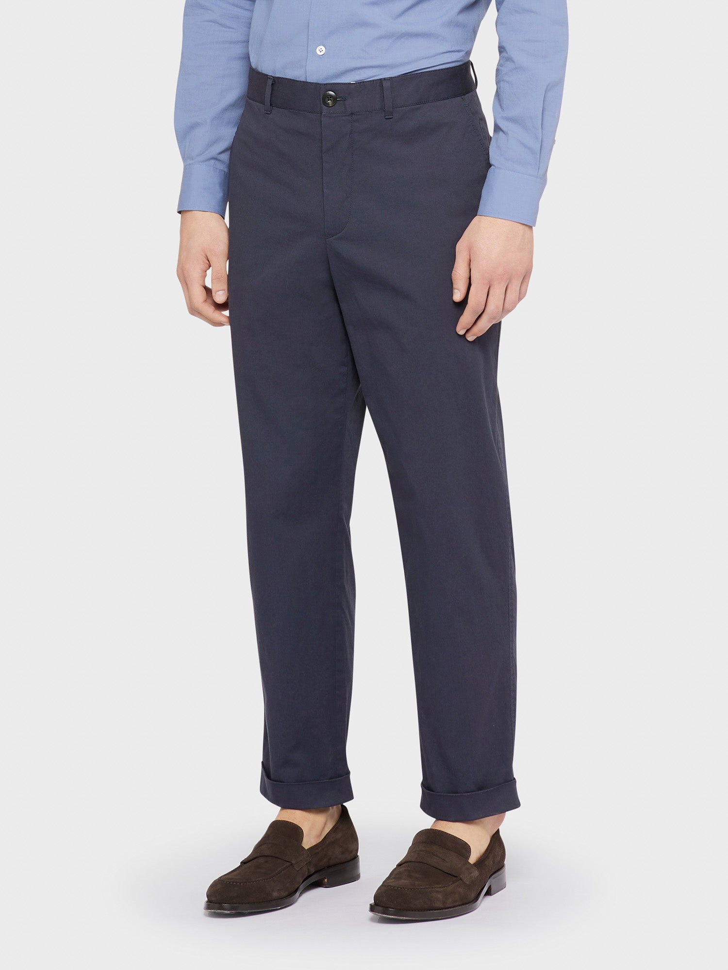 Caruso Menswear Abbigliamento Uomo Pantaloni informale in cotone e elastane blu indossati